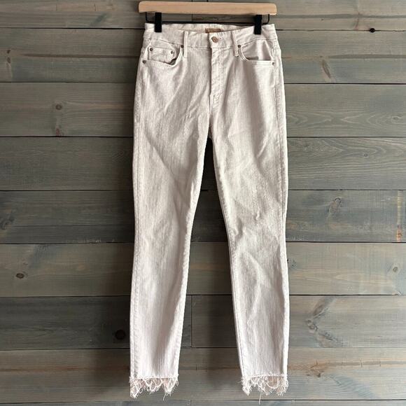 MOTHER | Looker Dagger Ankle Fray Jeans Blush Pink Lace Hem Sz 26 - Picture 2 of 9